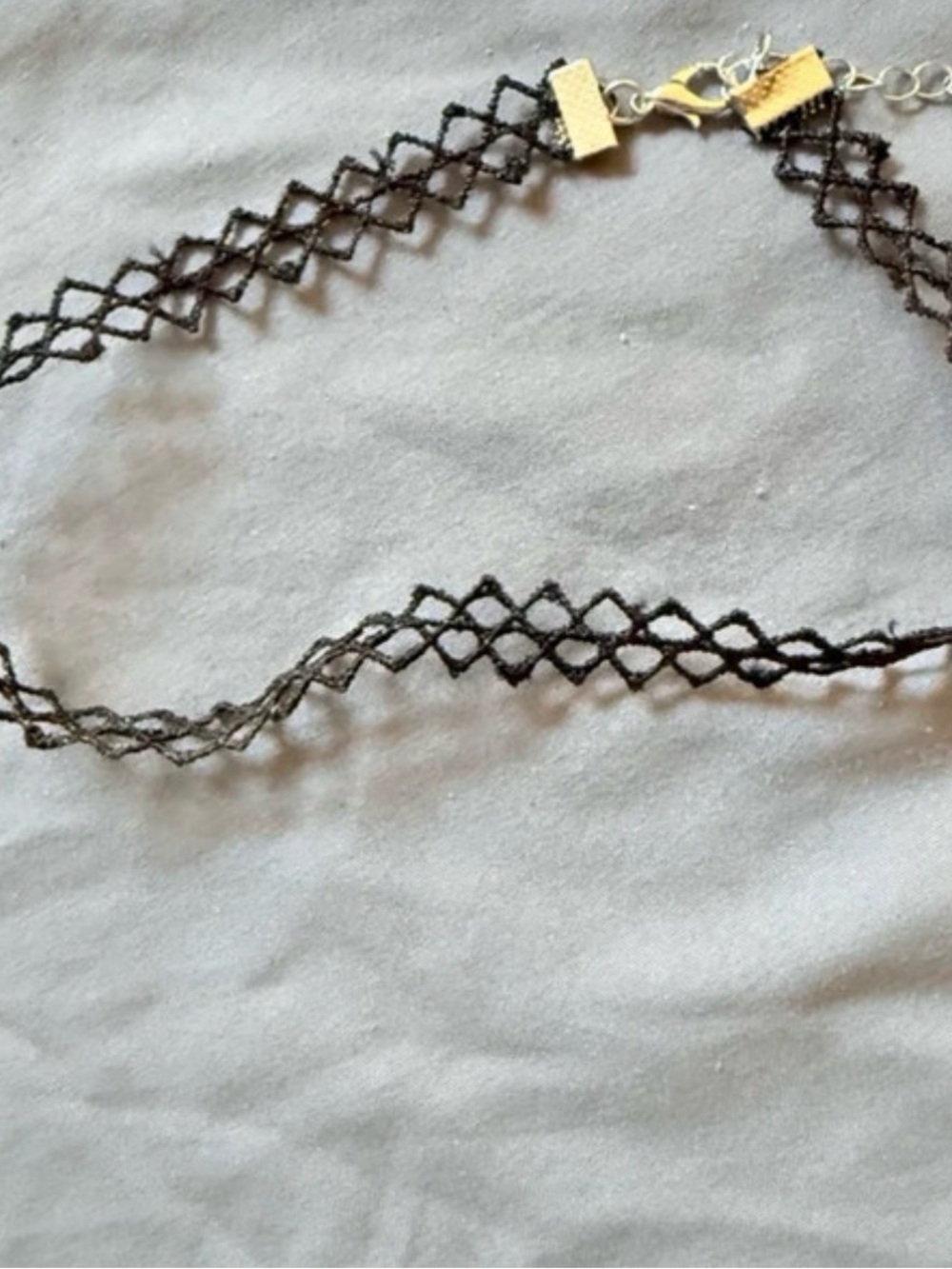 Black Diamond Lace Choker Necklace with Gold Clasp
